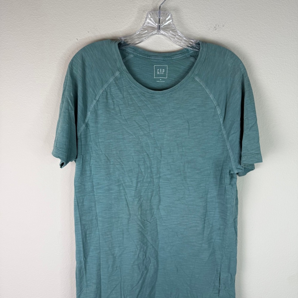 GAP T-Shirt Mens M Teal Green Slub Cotton Raglan Short Sleeve Crew Neck Casual - Picture 2 of 5